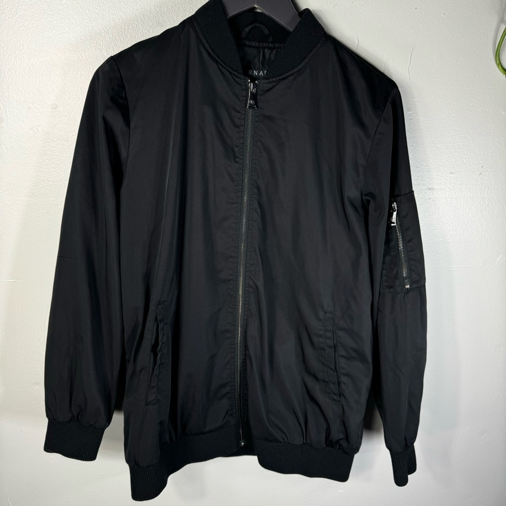 Bernardo men's black aviator bomber jacket medium zip up zipper arm pocket